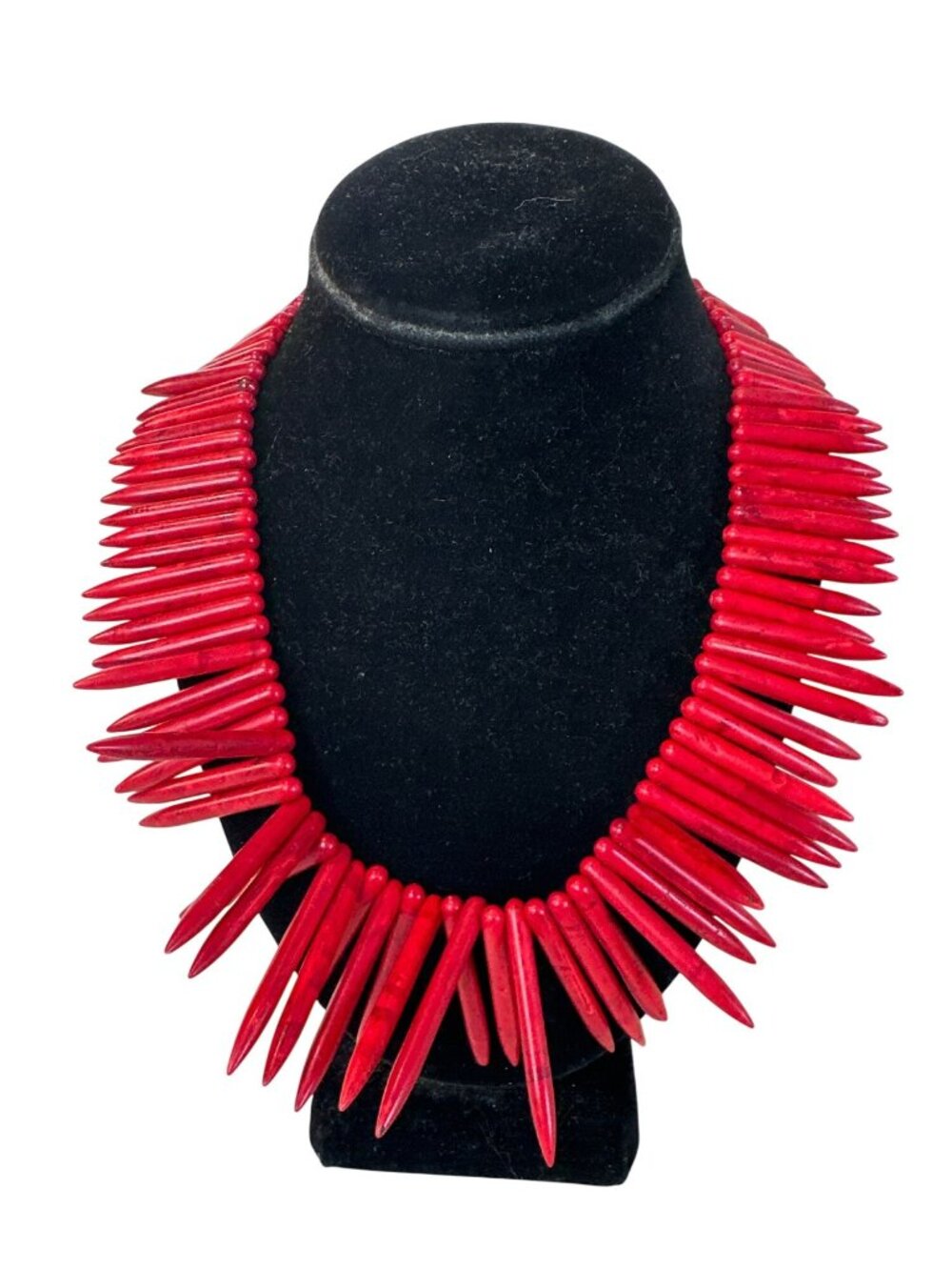 Red Spike Beaded Necklace Statement Bold Chunky Exaggerated Chunky VTG Huge